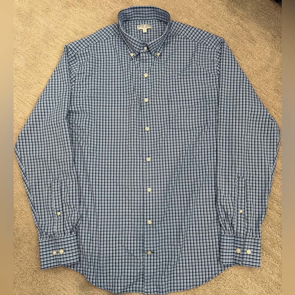 Peter Millar Blue Plaid Summer Comfort Shirt